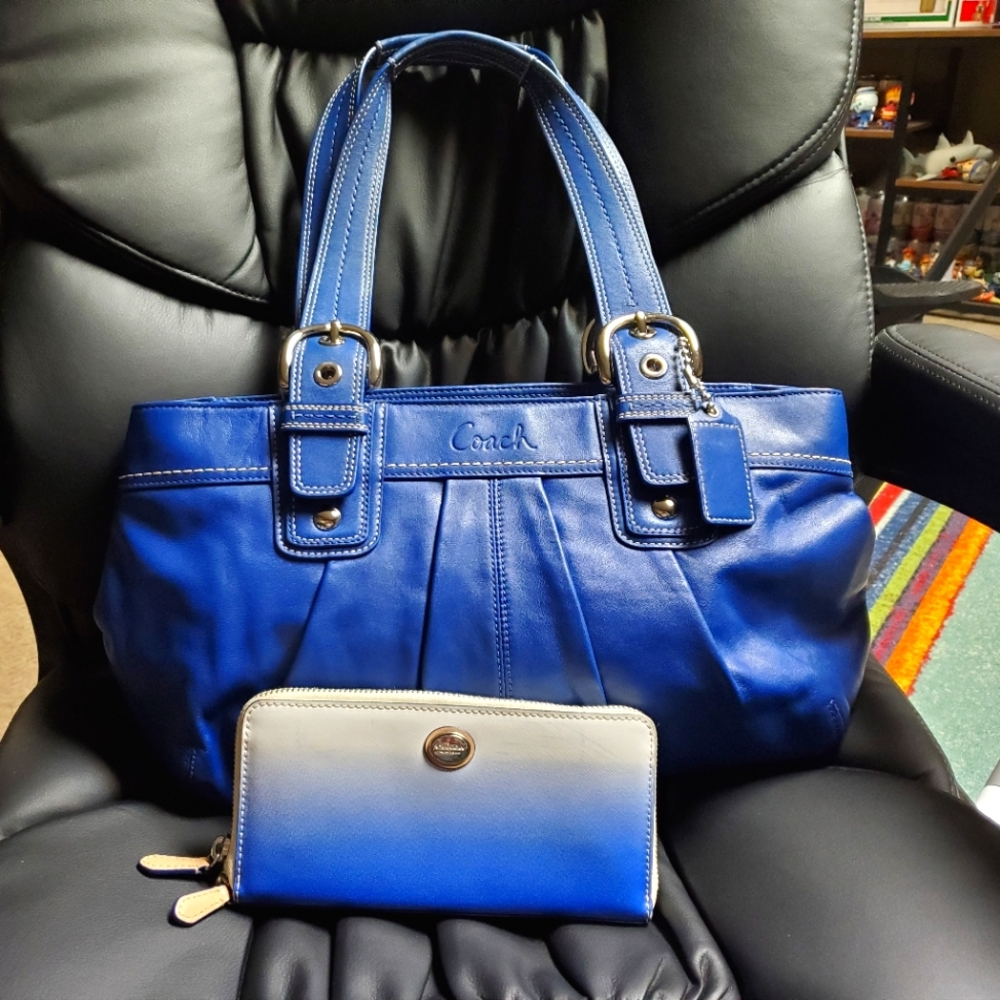 Coach Blue Leather tote and large wallet